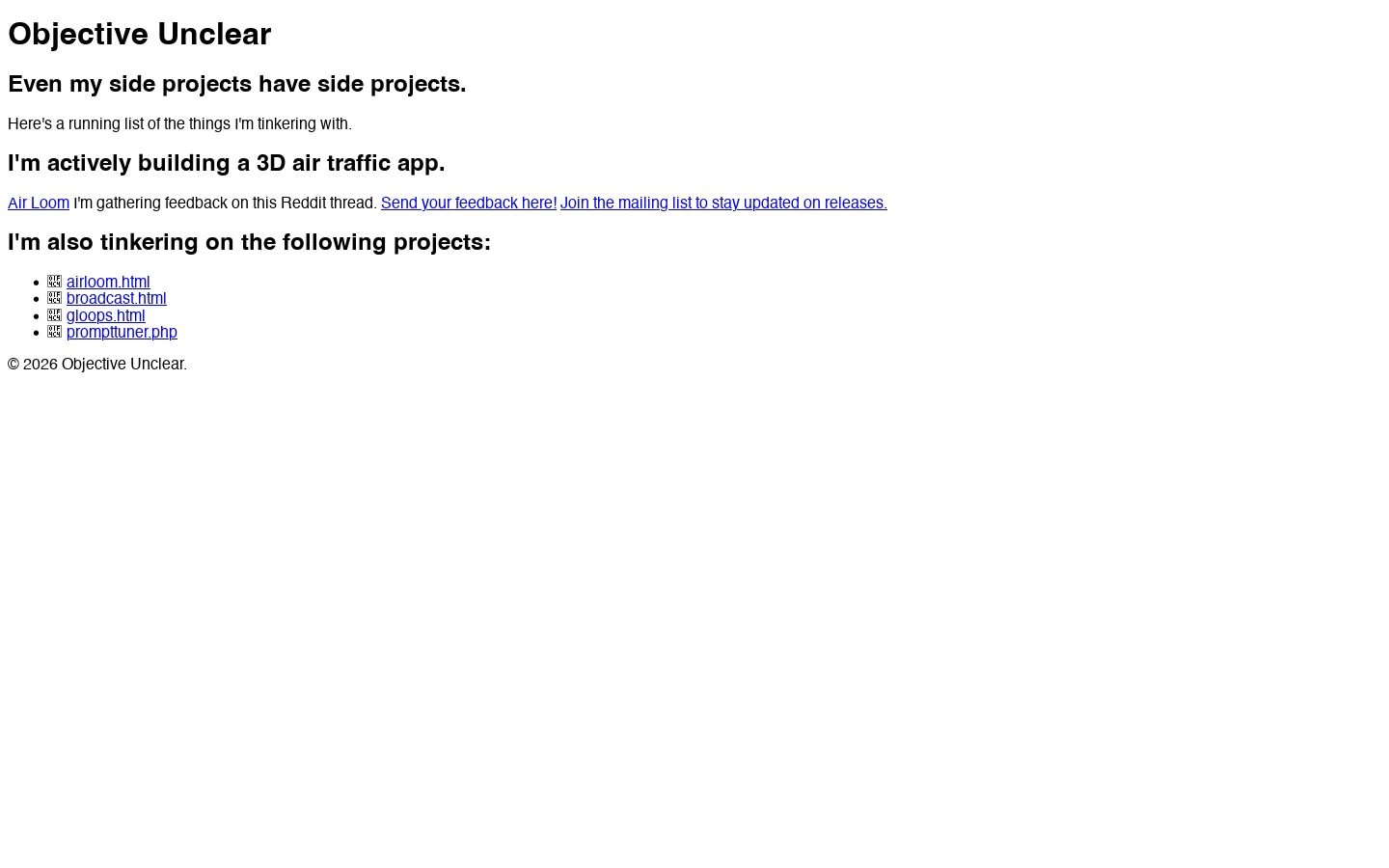 Objective Unclear Homepage screenshot