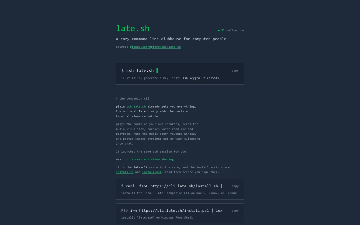 late.sh Homepage screenshot