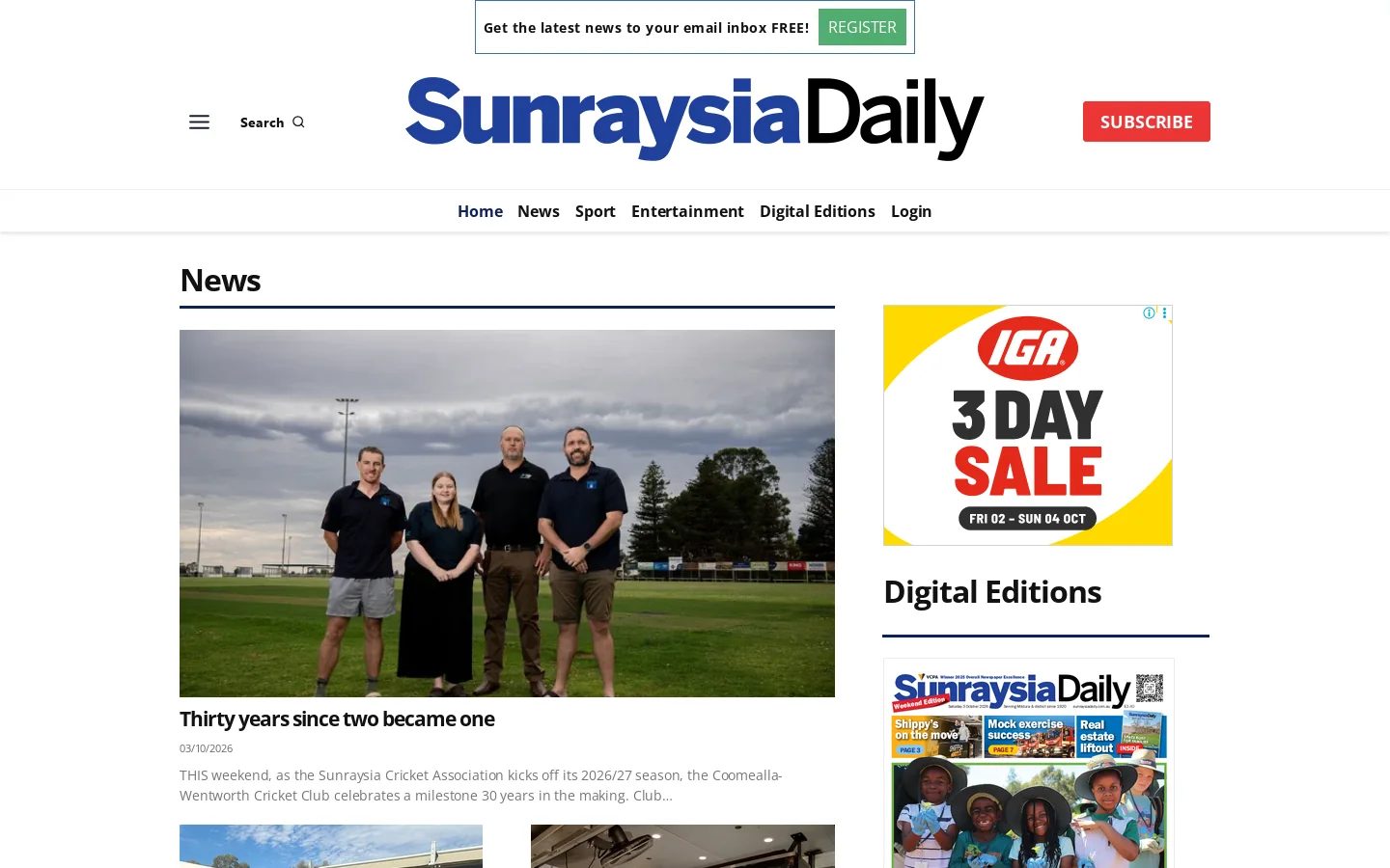 Sunraysia Daily Homepage screenshot