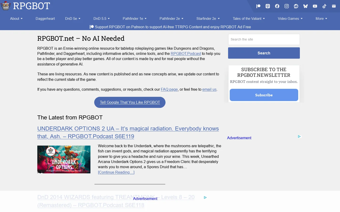 RPGBOT.net Homepage screenshot