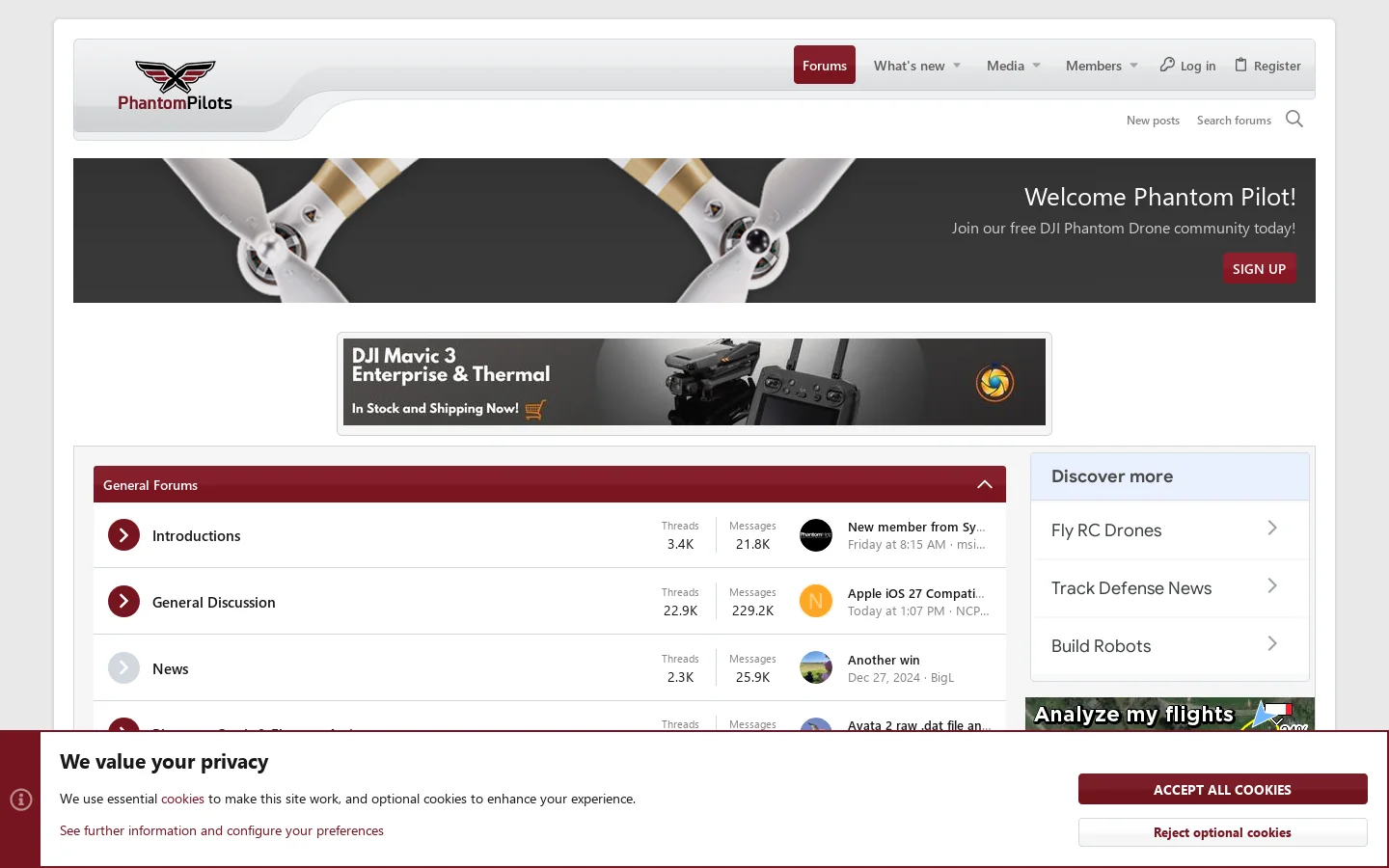 DJI Phantom Drone Forum Homepage screenshot
