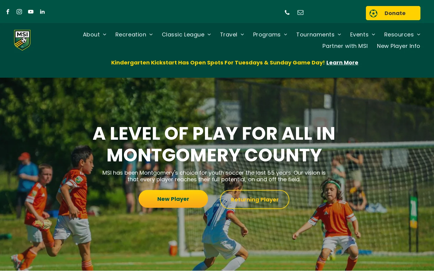 MSI Soccer Homepage screenshot