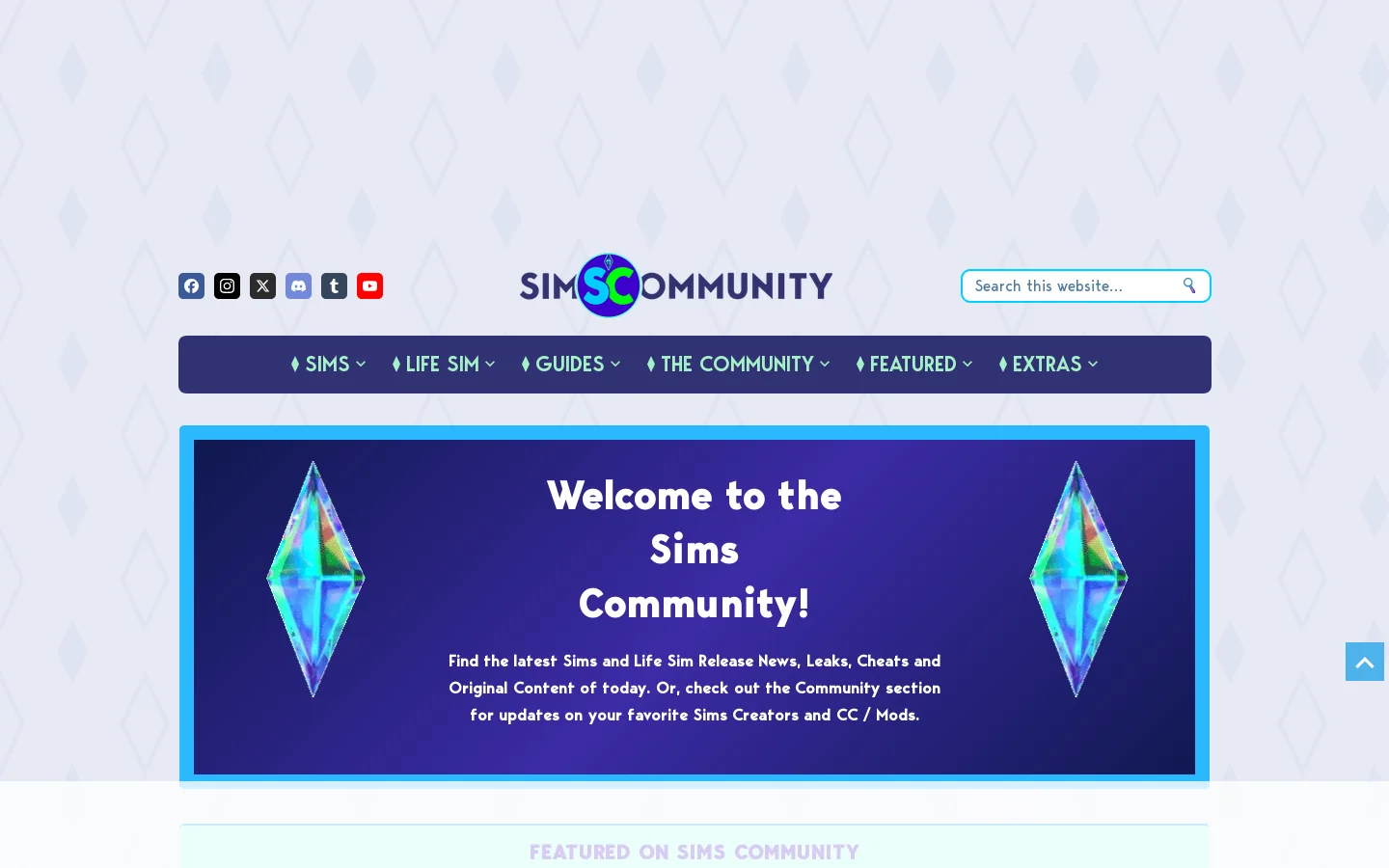 Sims Community Homepage screenshot