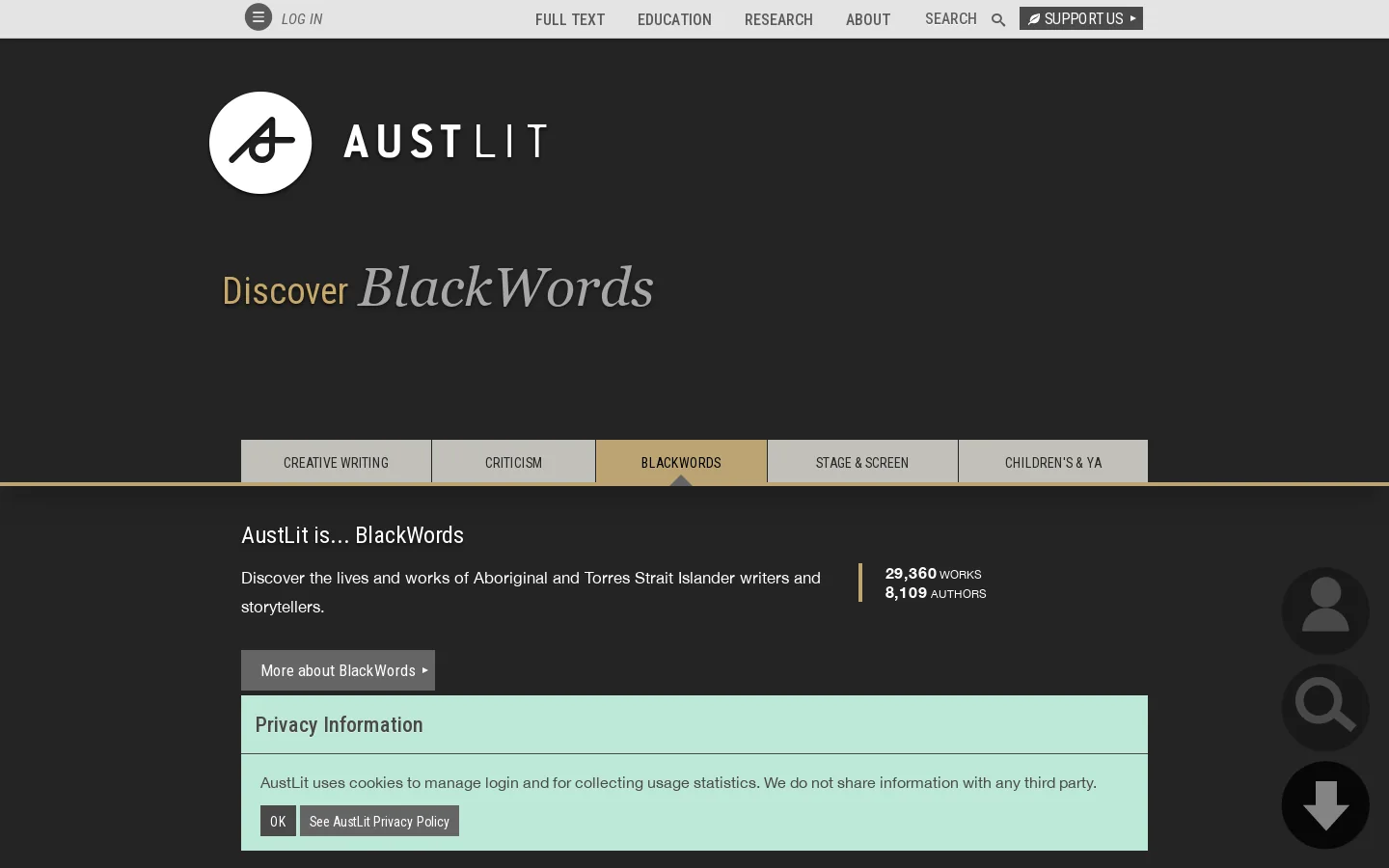AustLit Homepage screenshot