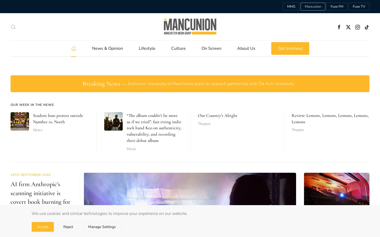 The Mancunion - The largest University campus newspaper in the UK Homepage screenshot