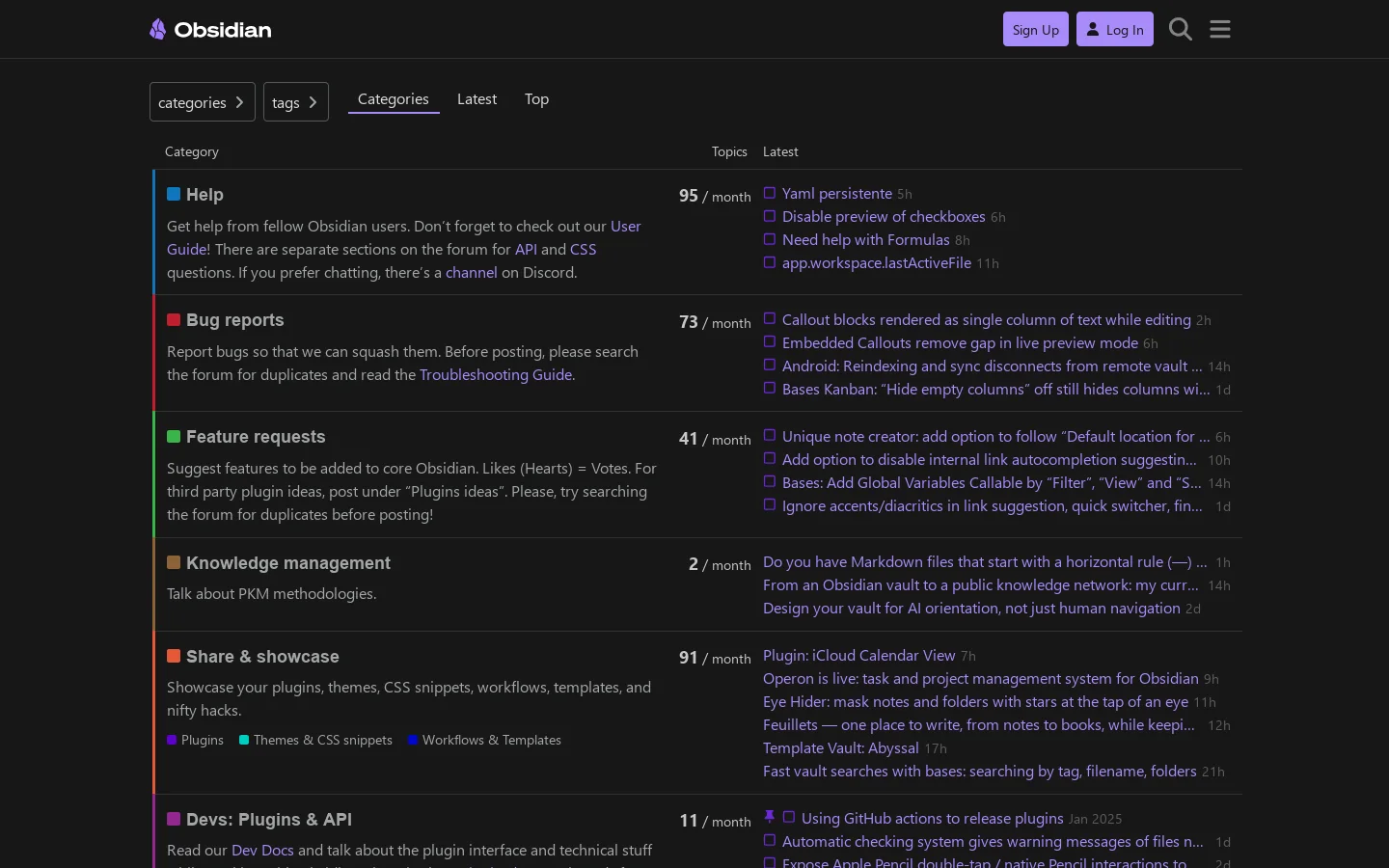 Obsidian Forum Homepage screenshot