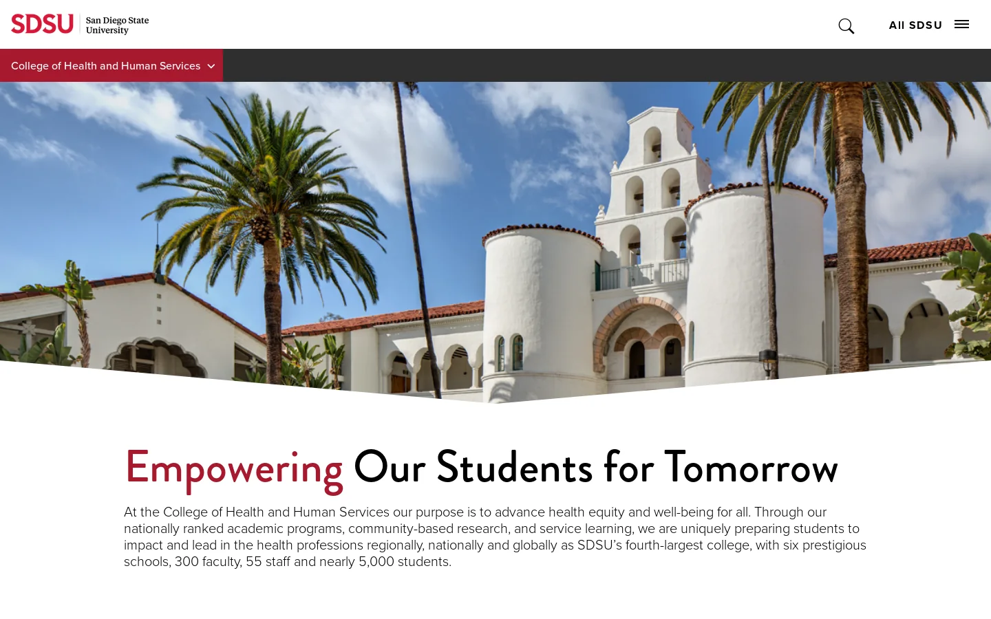 Home | College of Health and Human Services | SDSU Homepage screenshot