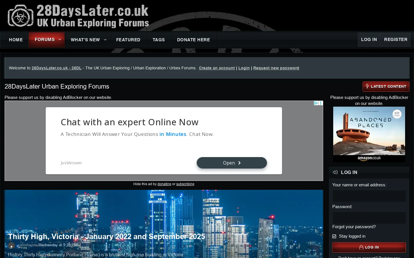 28DaysLater Urban Exploring Forums Homepage screenshot