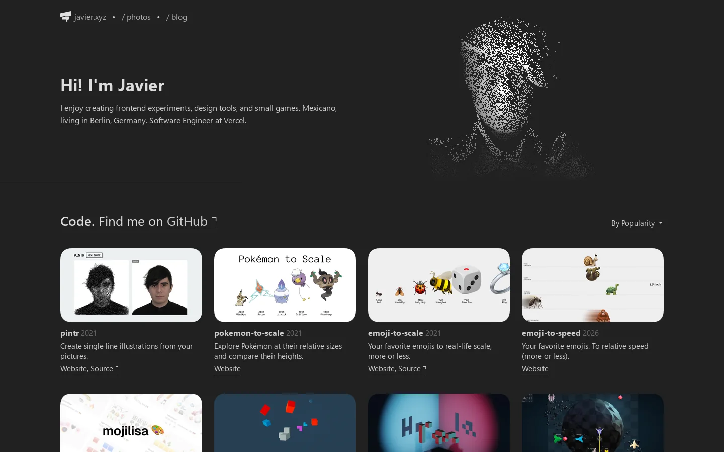 javierbyte Homepage screenshot