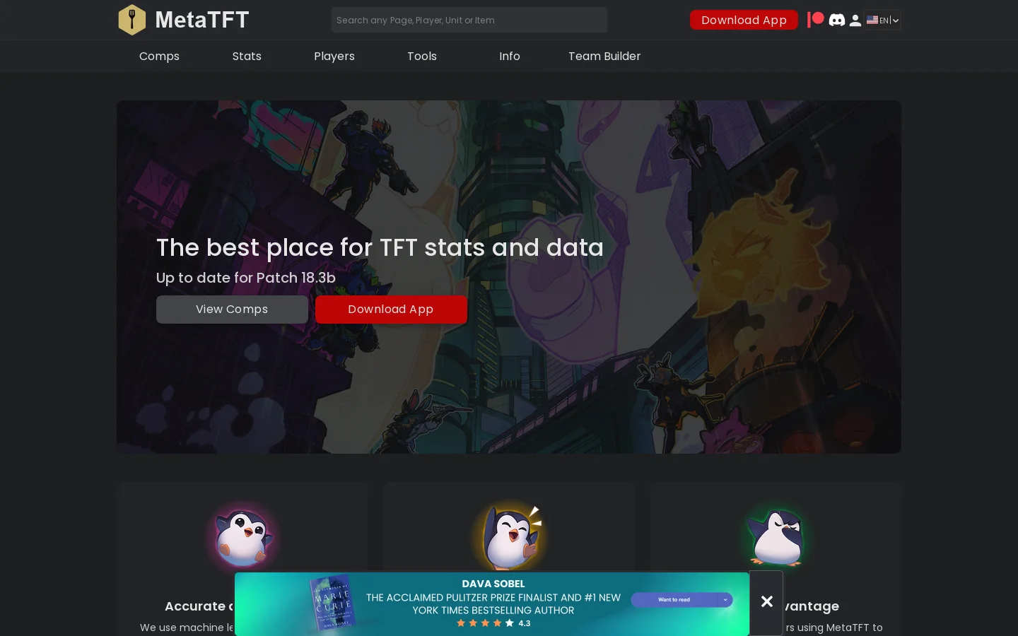 MetaTFT Homepage screenshot