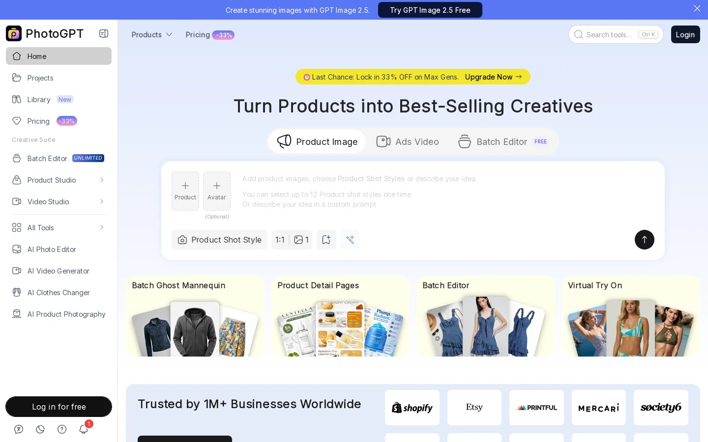 PhotoGPT Homepage screenshot