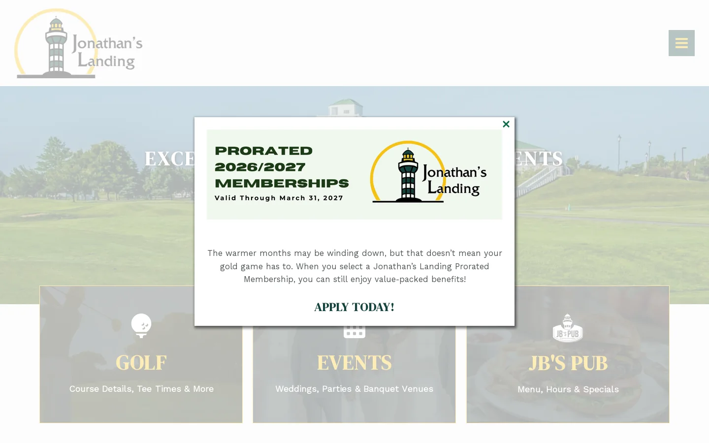Home - Jonathan's Landing - Golf Course - Wedding Venue - Events Venue - Golf Outing - Kent County - Dover - Delaware Homepage screenshot