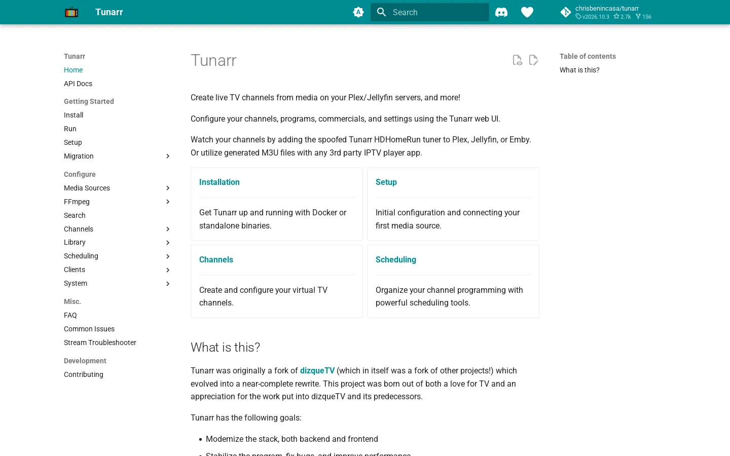 Tunarr Homepage screenshot