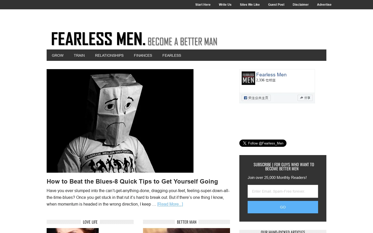 Fearless Men Homepage screenshot