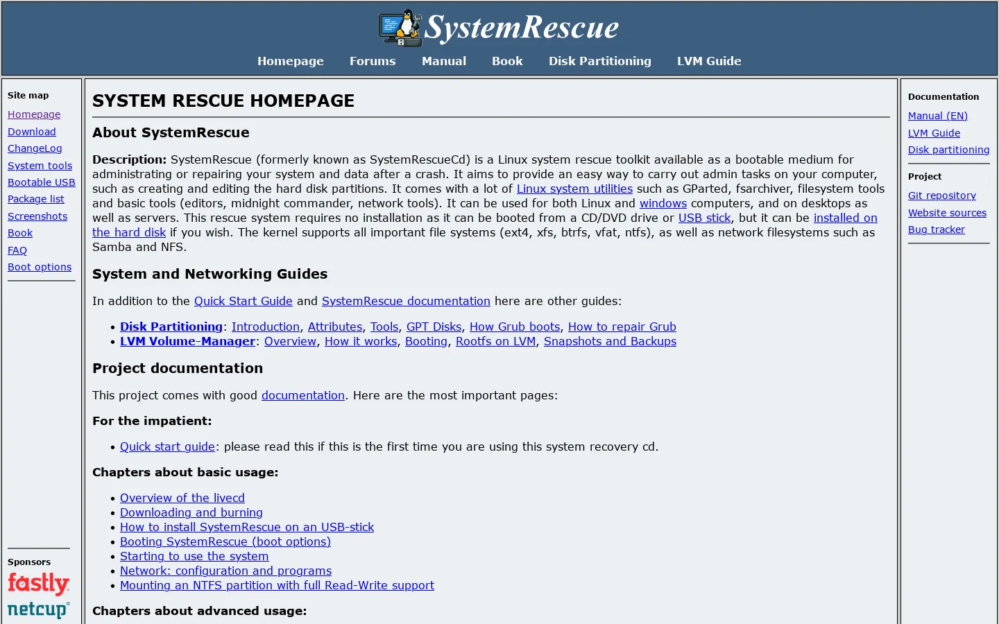 SystemRescue Homepage screenshot