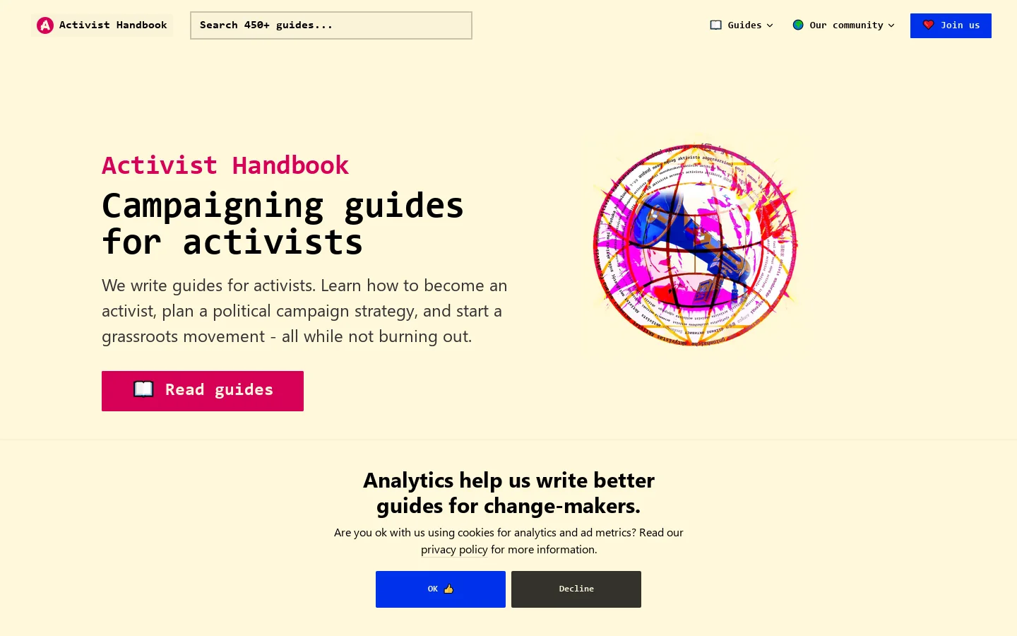Activist Handbook Homepage screenshot