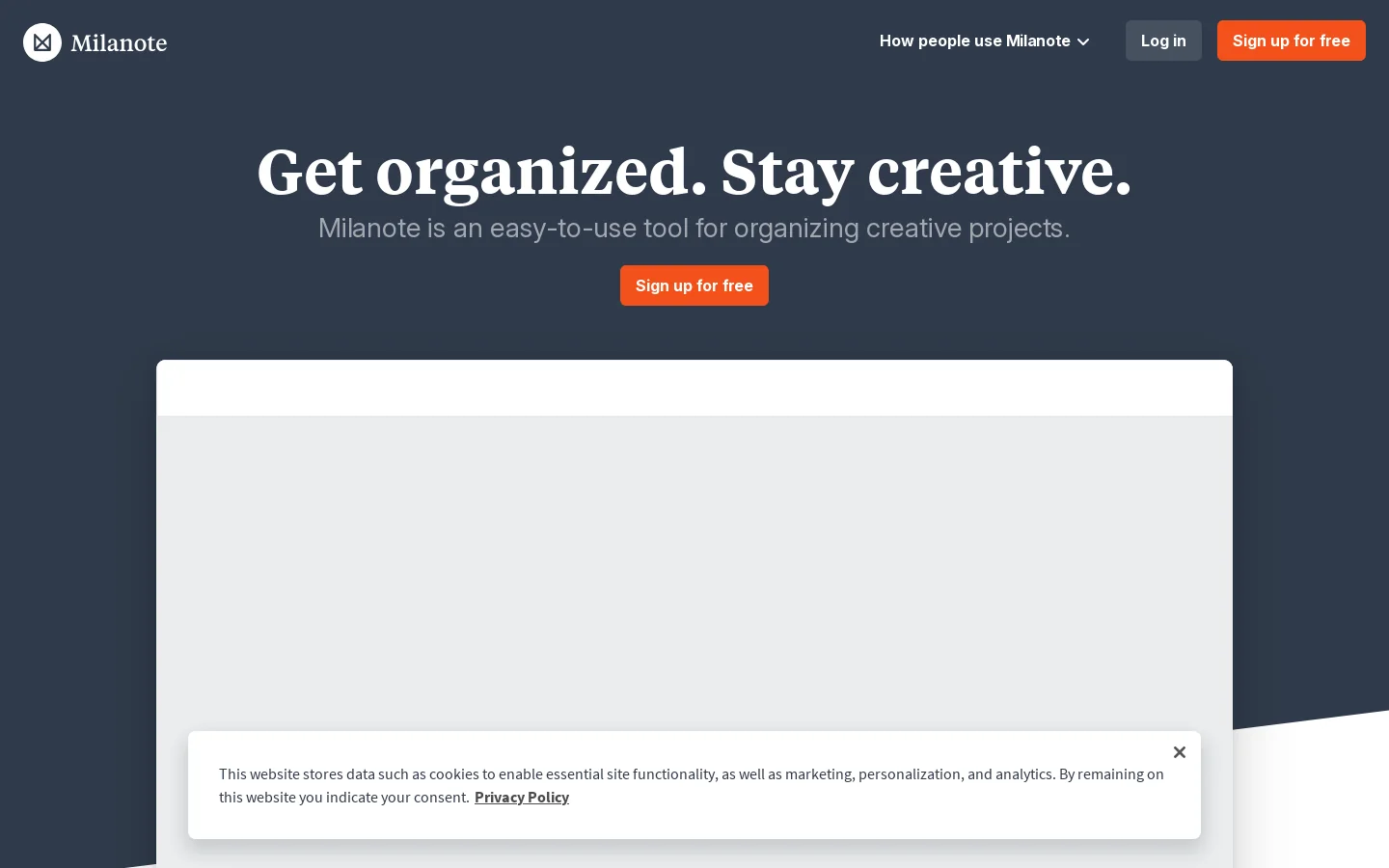 Milanote Homepage screenshot