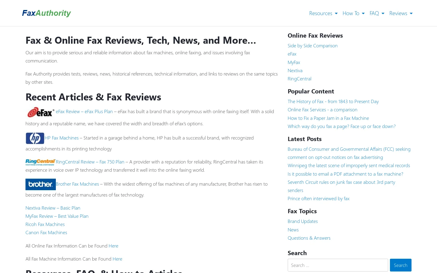 Fax Authority Homepage screenshot