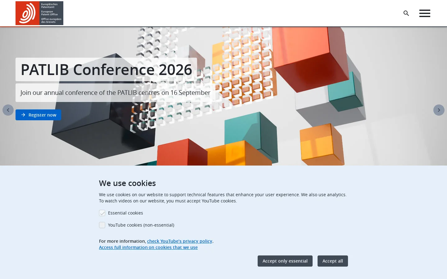 epo.org Homepage screenshot