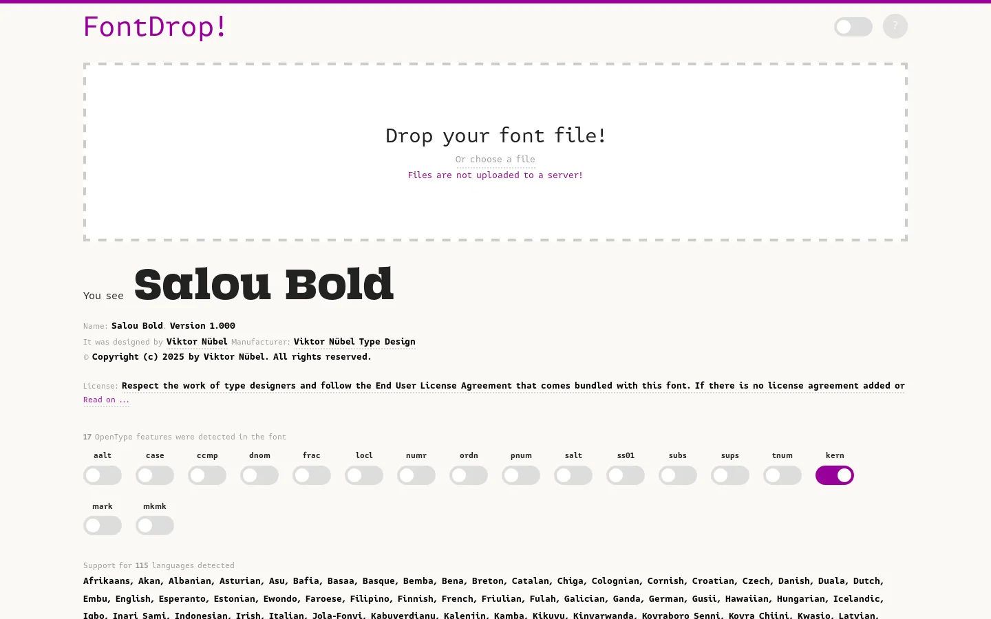 FontDrop! Homepage screenshot