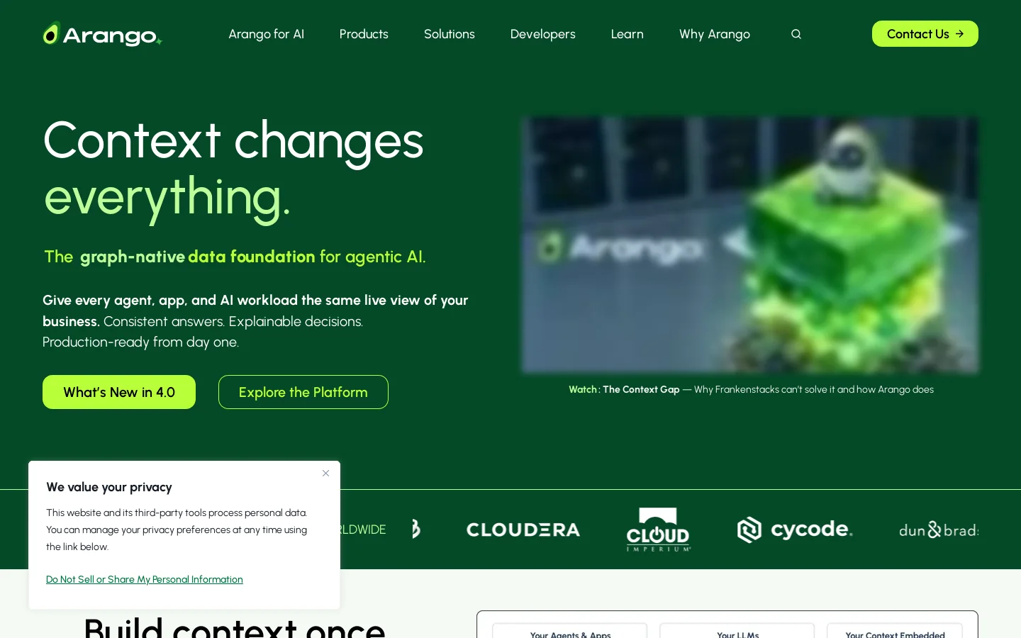 Arango Contextual Data Platform Homepage screenshot