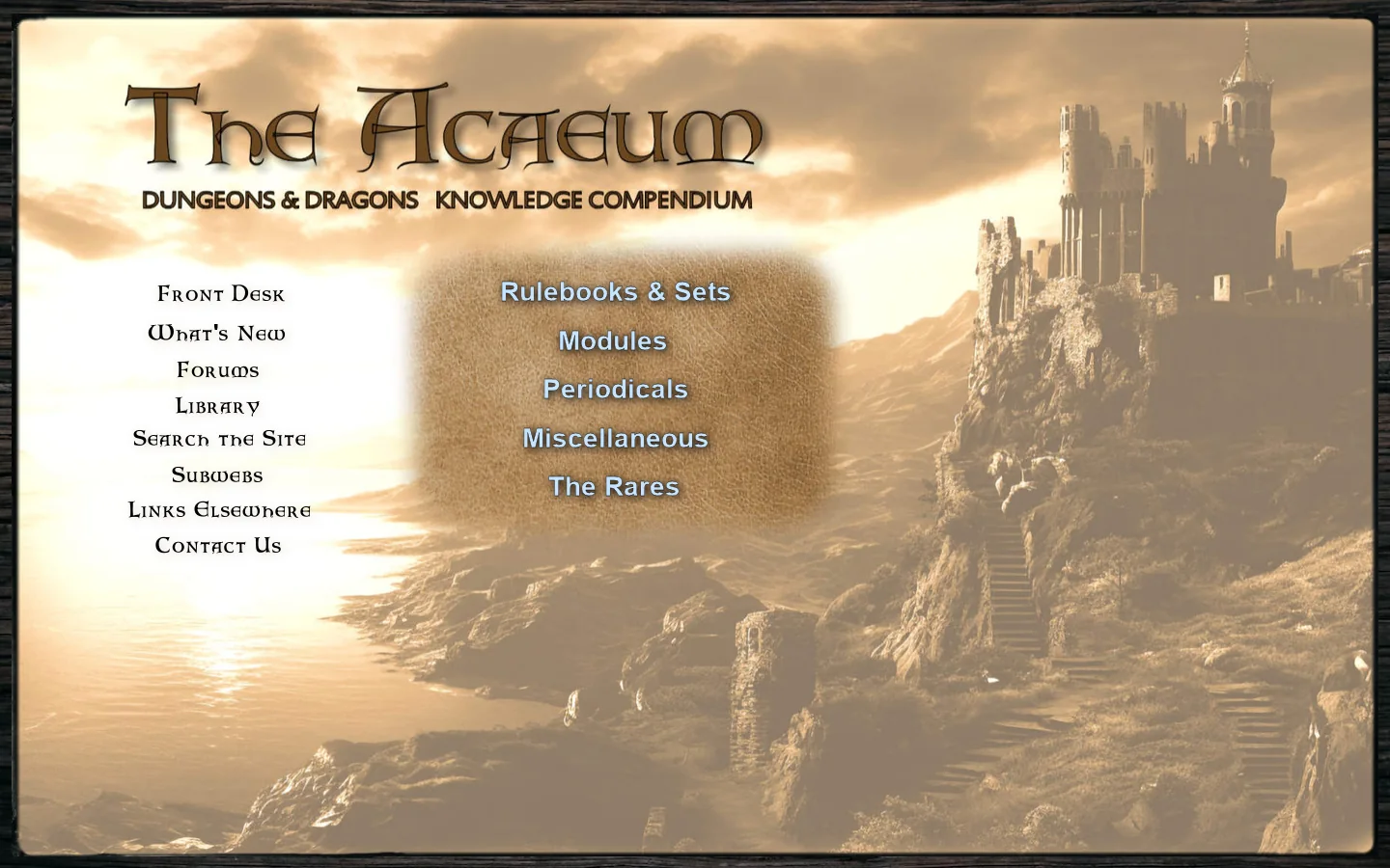 The Acaeum Homepage screenshot
