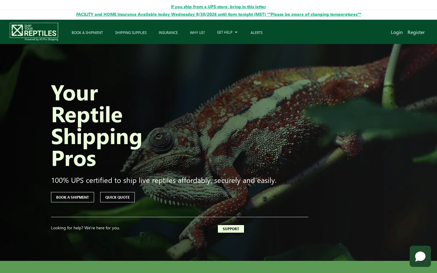ShipYourReptiles Homepage screenshot
