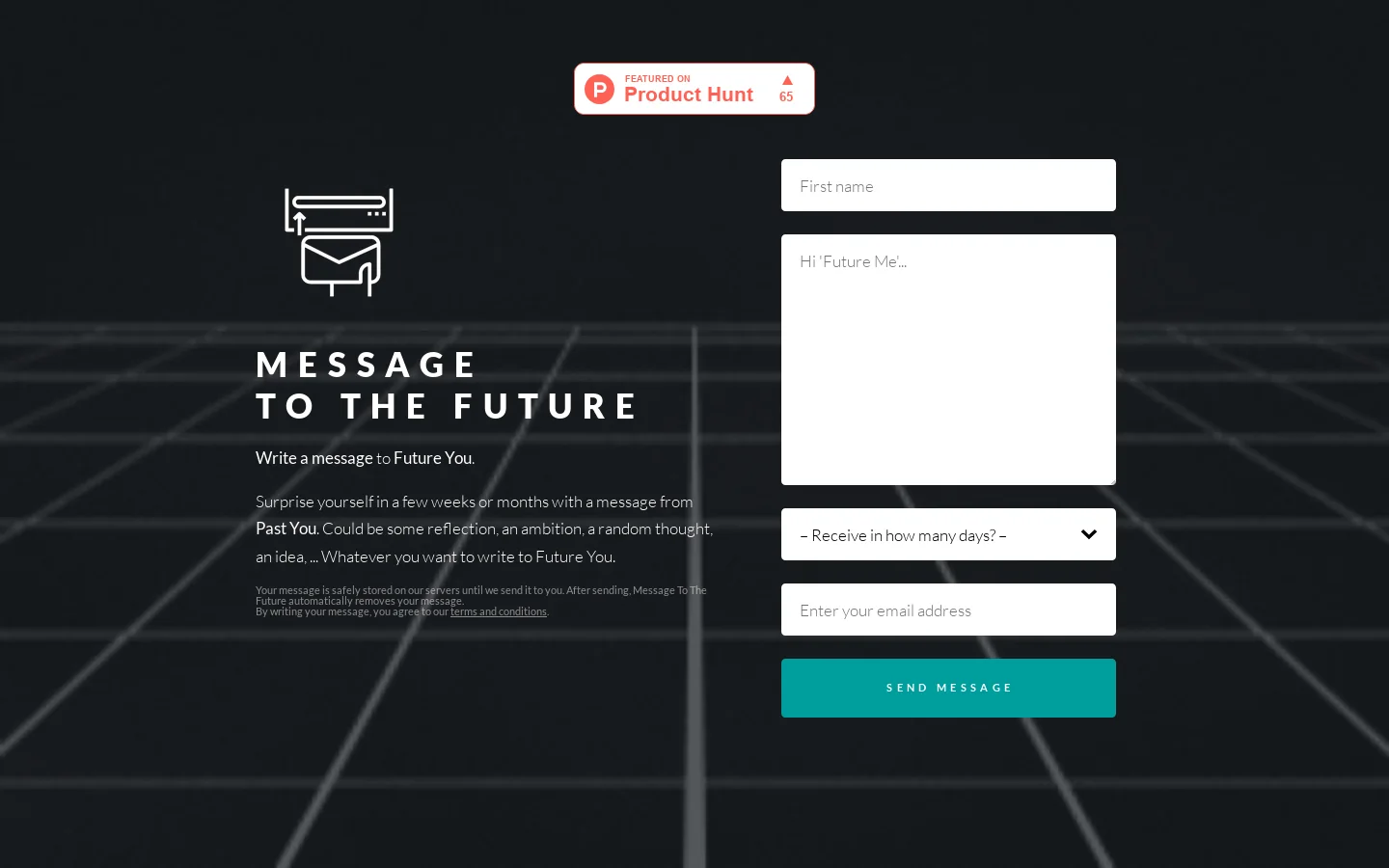 Message to the future Homepage screenshot