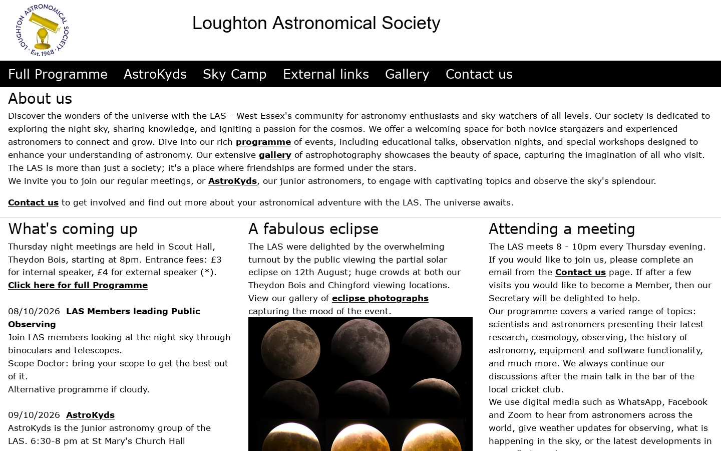 Loughton Astronomical Society Homepage Homepage screenshot