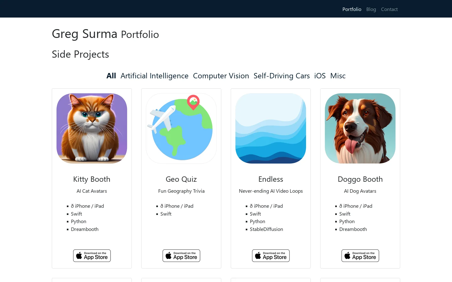 Greg Surma - Portfolio Homepage screenshot