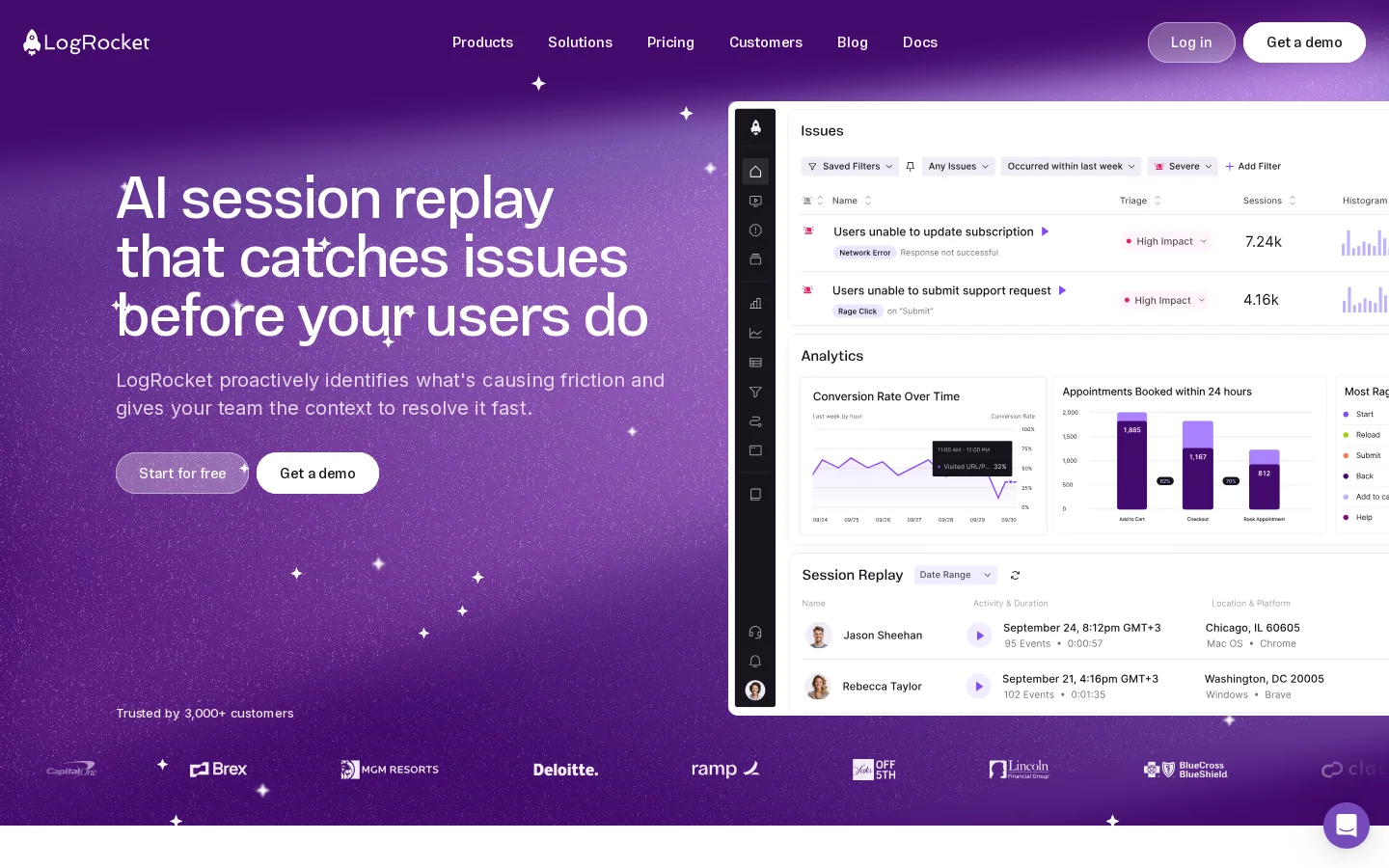 LogRocket Homepage screenshot