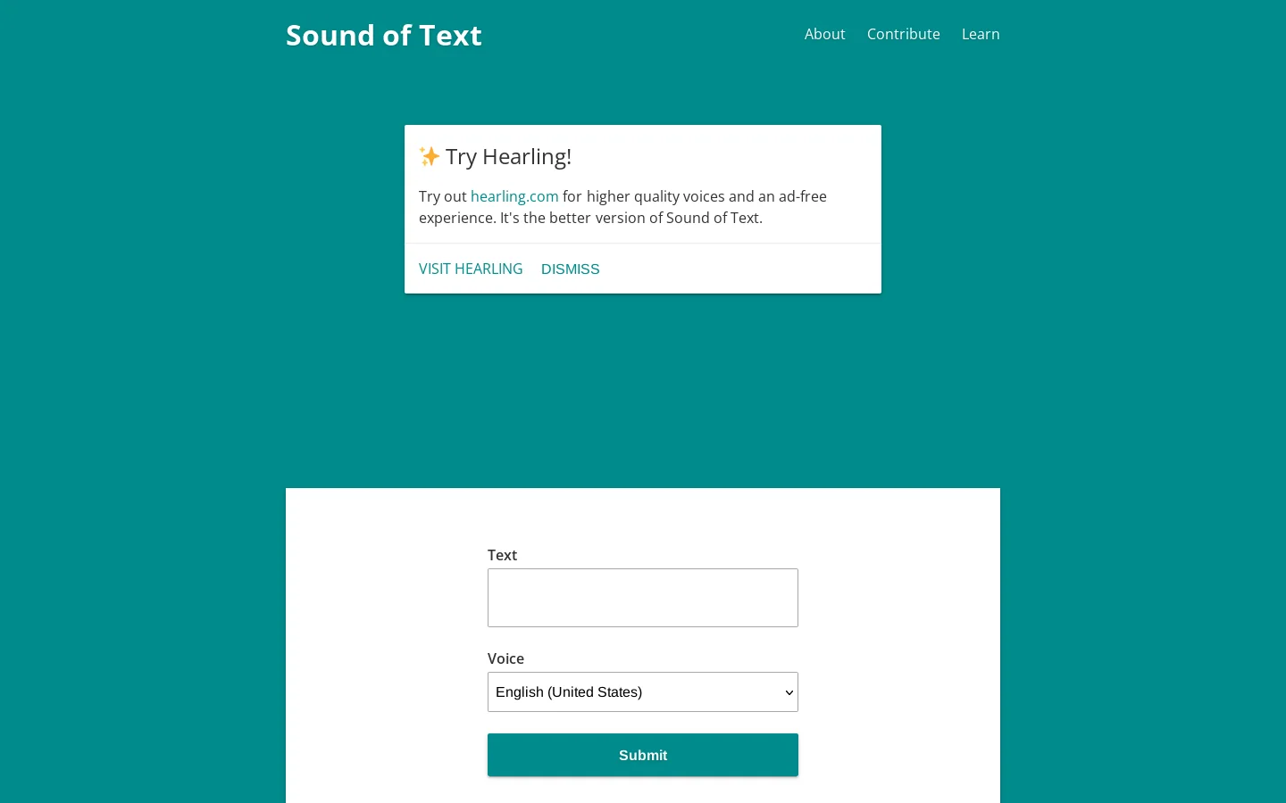 Sound of Text Homepage screenshot