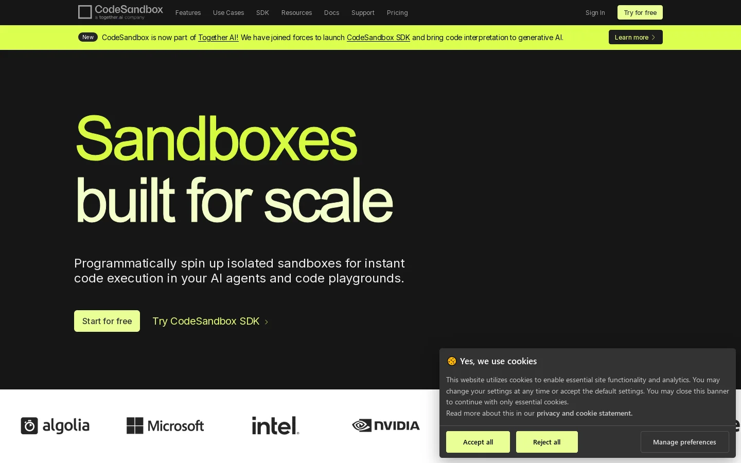 CodeSandbox Homepage screenshot