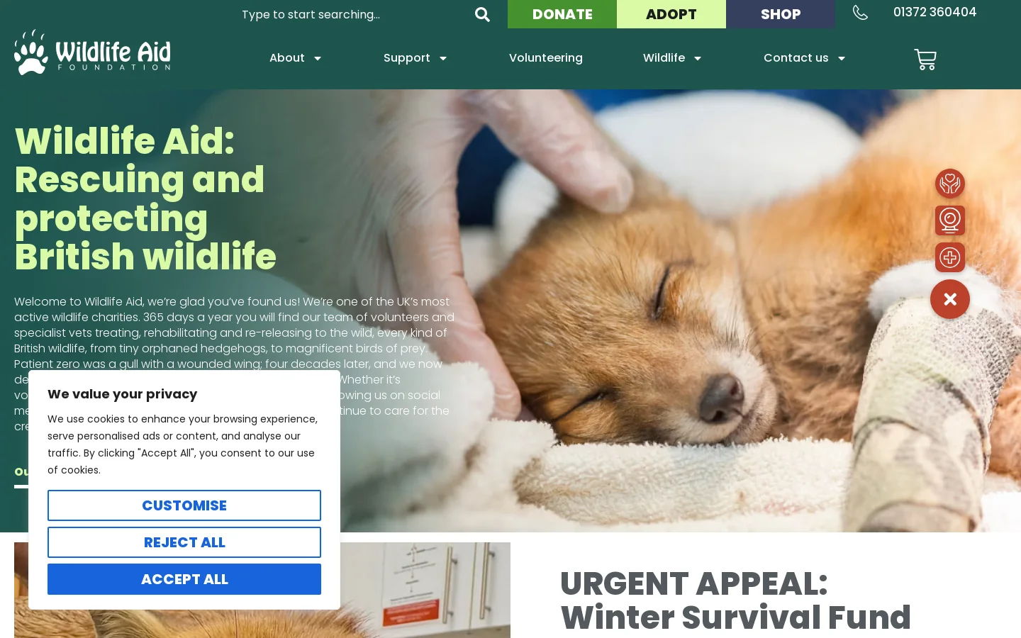 Wildlife Aid Foundation Homepage screenshot