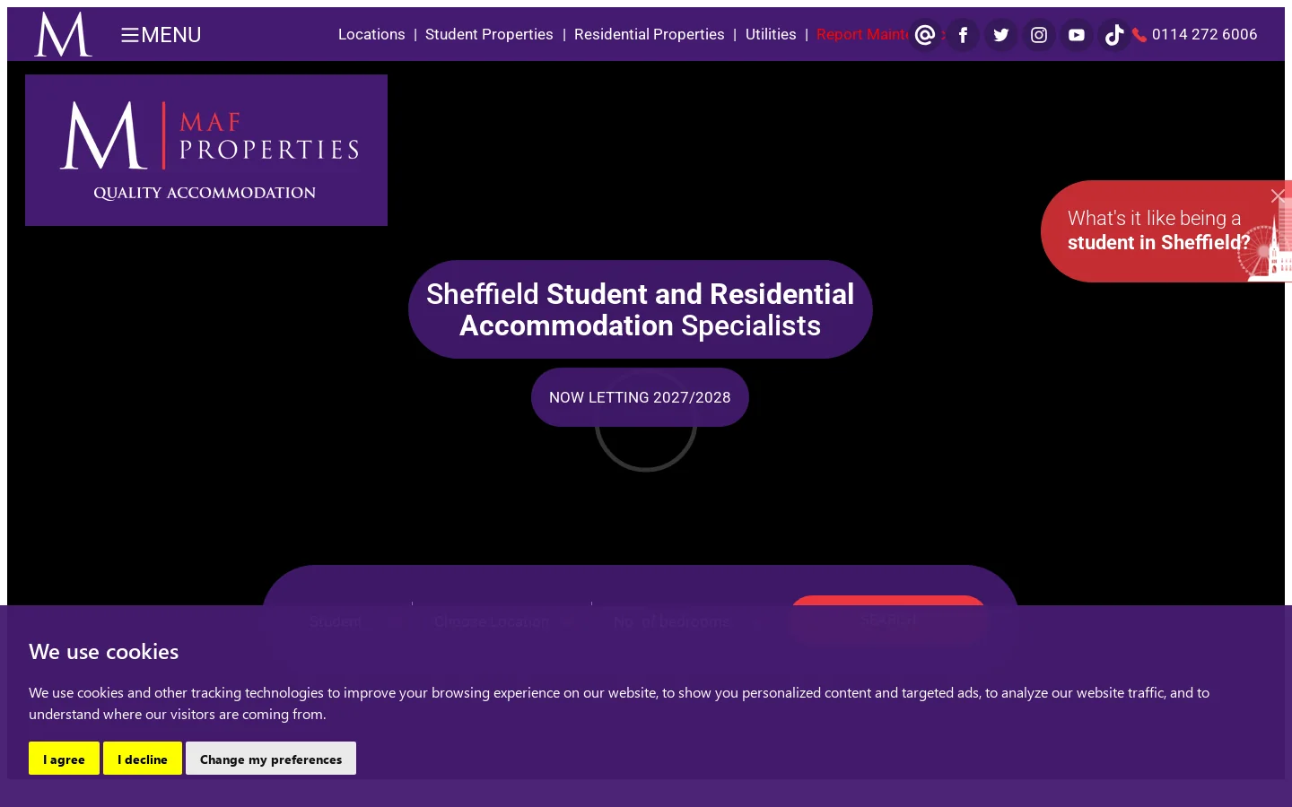 Student Accommodation Sheffield | MAF Properties Homepage screenshot