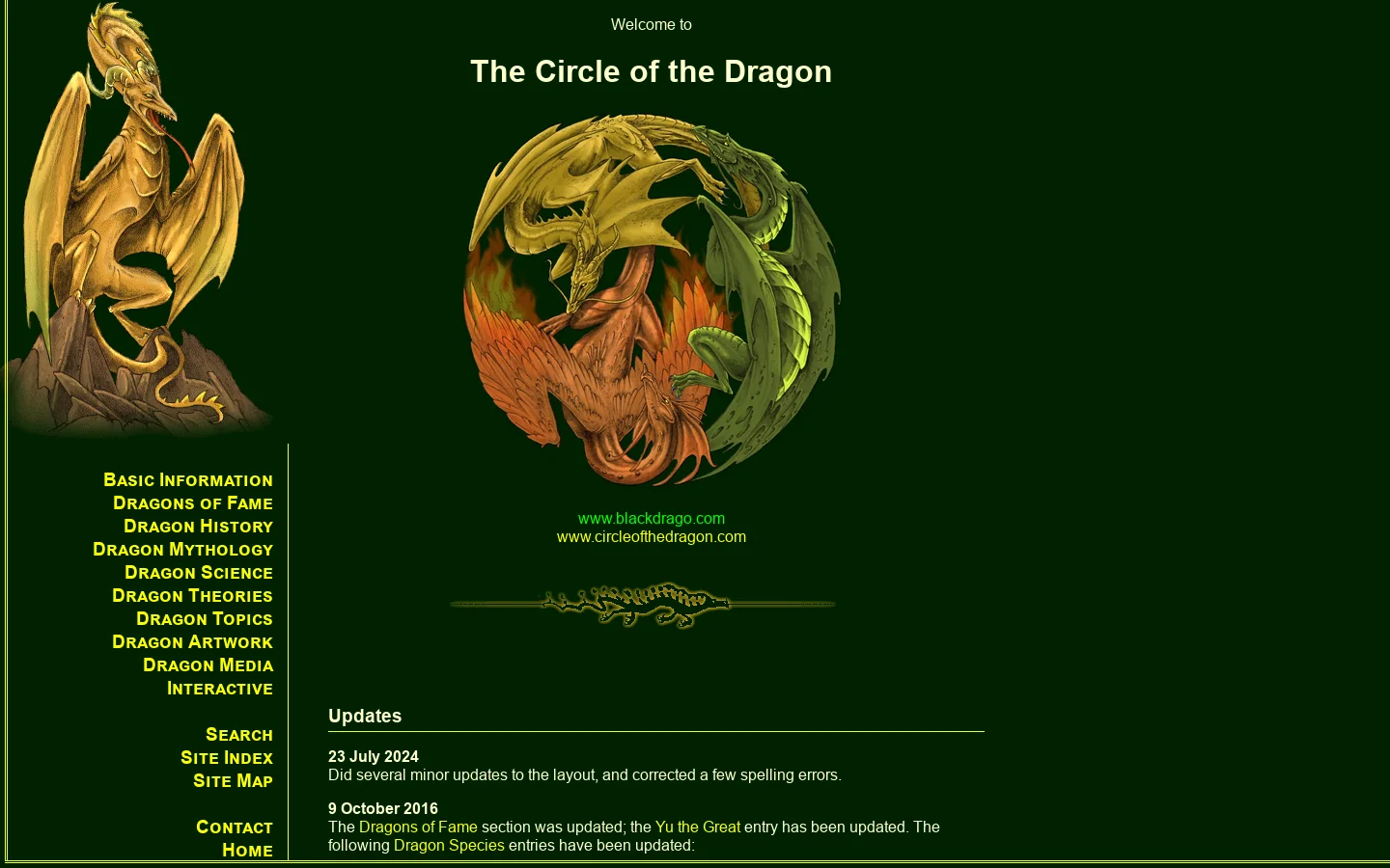 The Circle of the Dragon - Dragon and Serpent History and Mystery Homepage screenshot