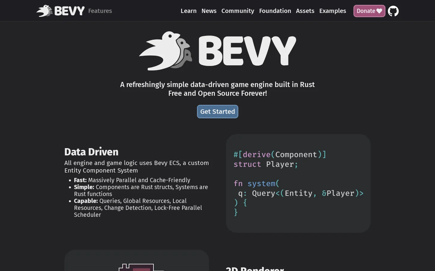 Bevy Engine Homepage screenshot