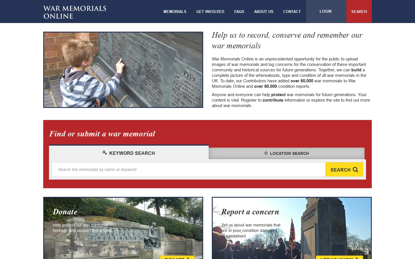 War Memorials Online Homepage screenshot