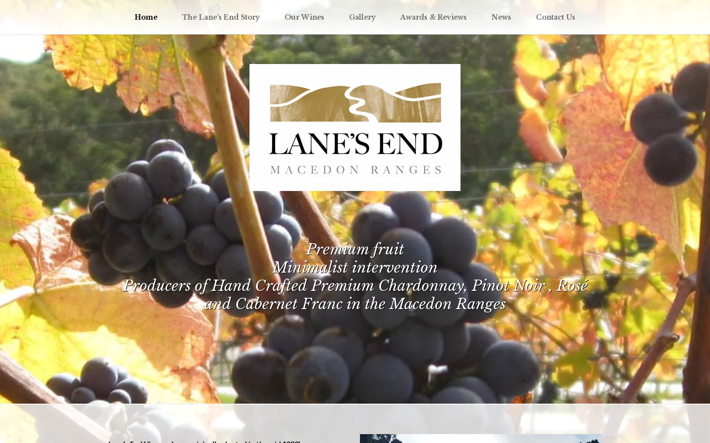 Lane's End Vineyard, Macedon Ranges Homepage screenshot