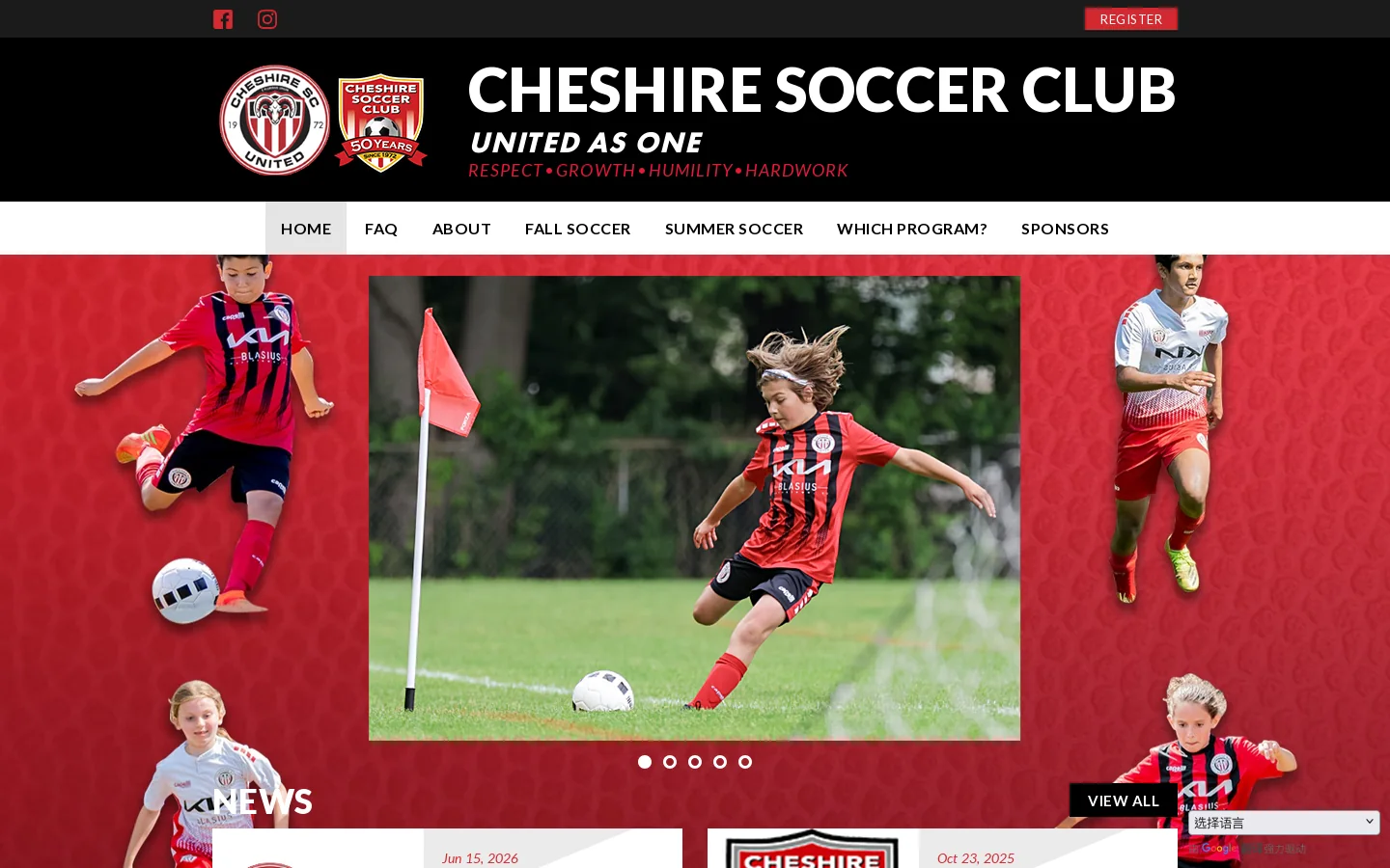 Cheshire Soccer Club > Home Homepage screenshot