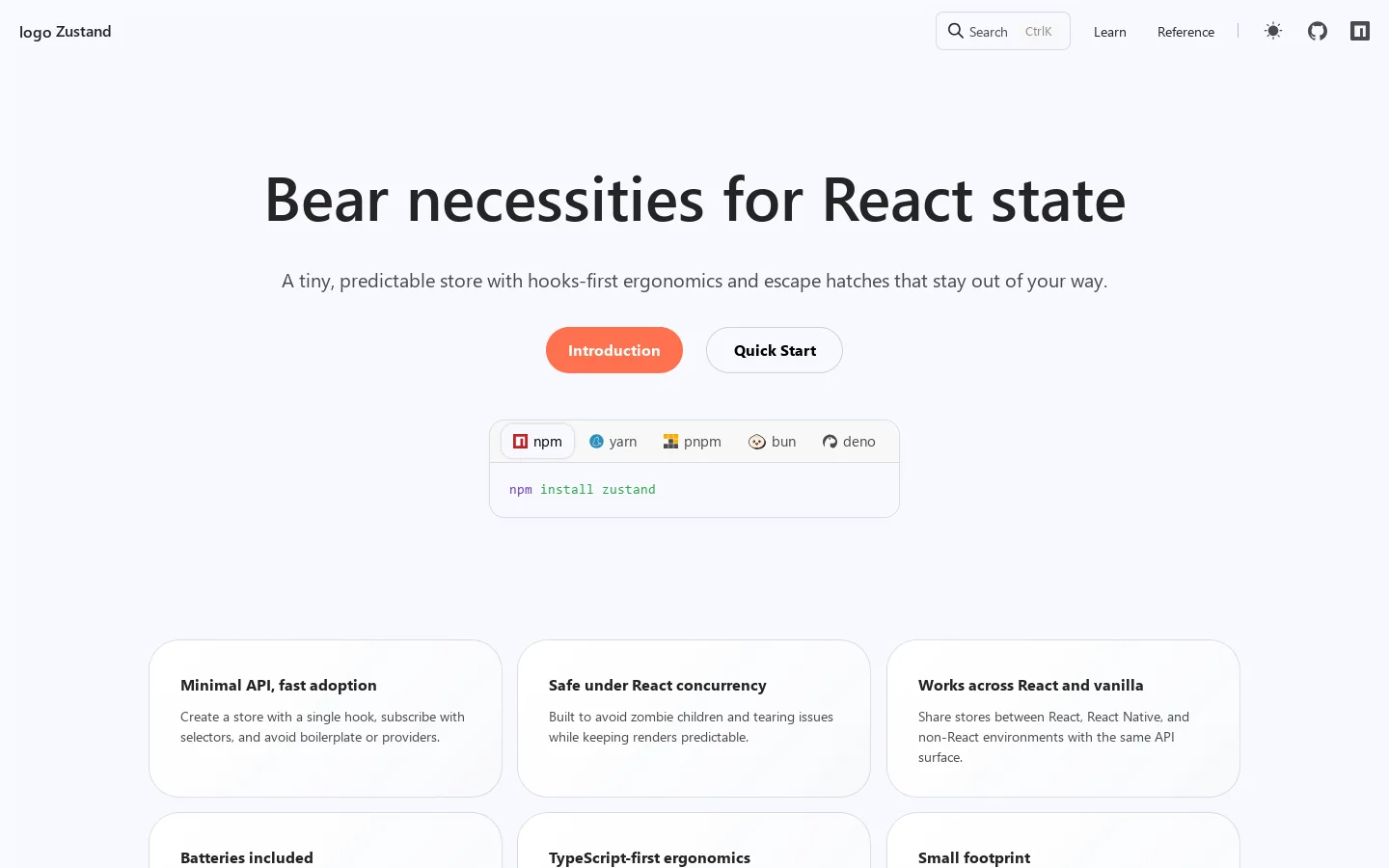 Zustand Docs Homepage screenshot