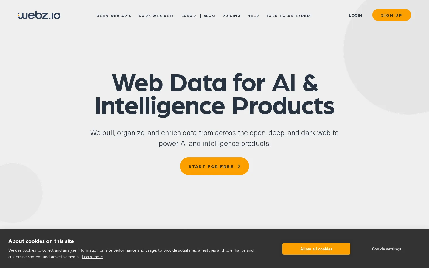 Webz.io Homepage screenshot