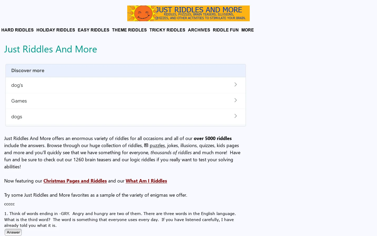 Riddles - Puzzles - Brain Teasers - Logic Riddles - Kids Riddles Homepage screenshot