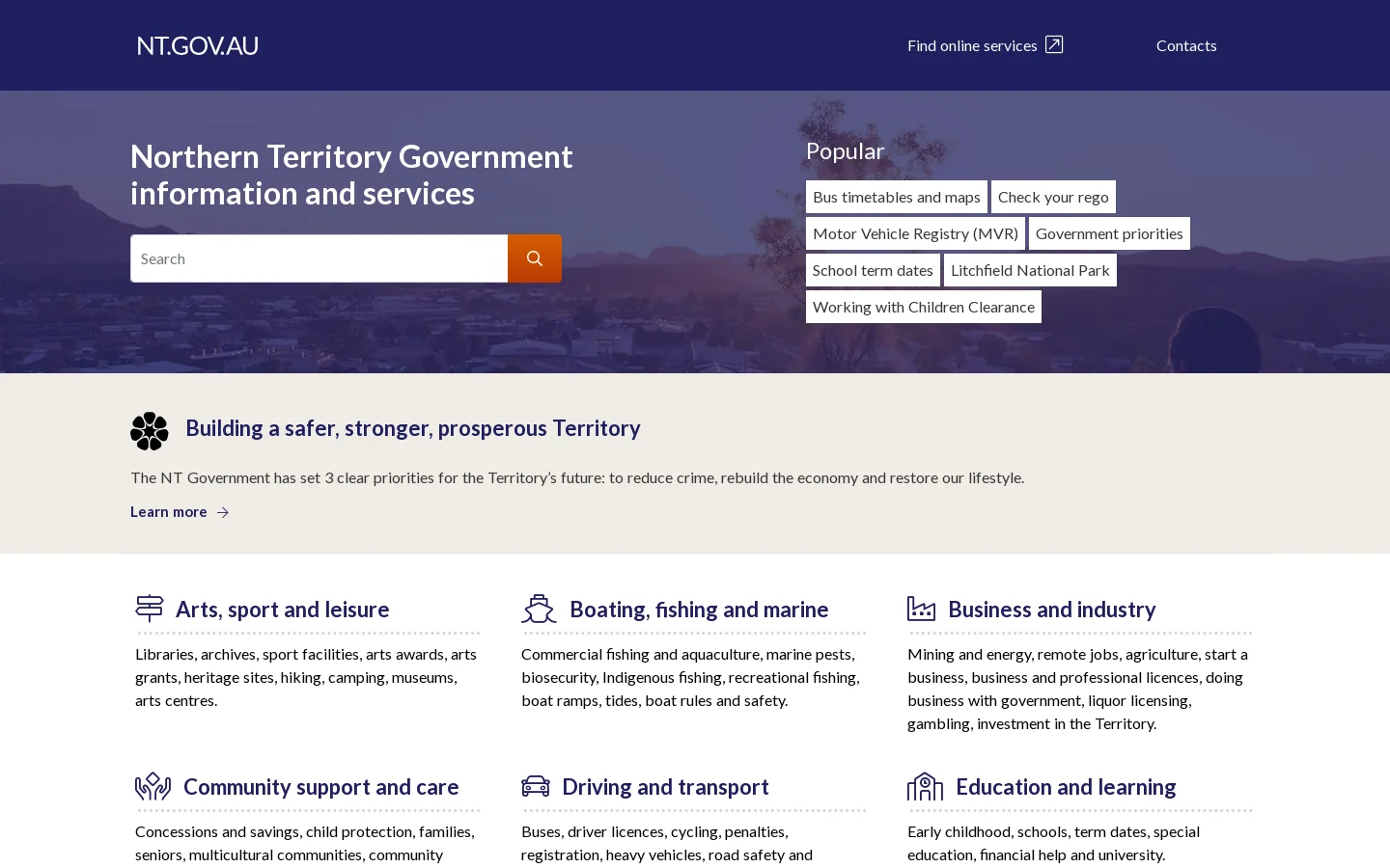 NT.GOV.AU Homepage screenshot