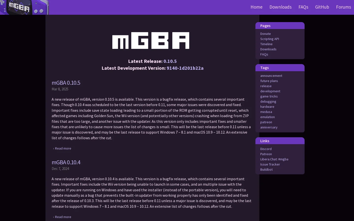 mGBA Homepage screenshot
