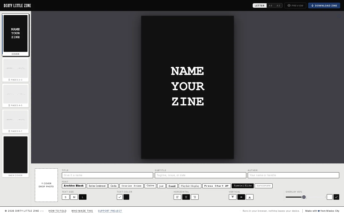 Dirty Little Zine Homepage screenshot