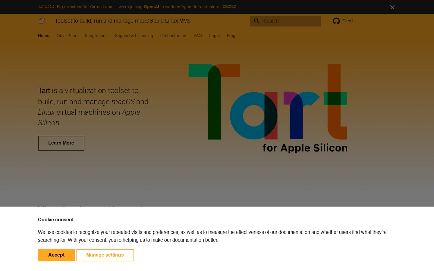 Tart Virtualization Homepage screenshot