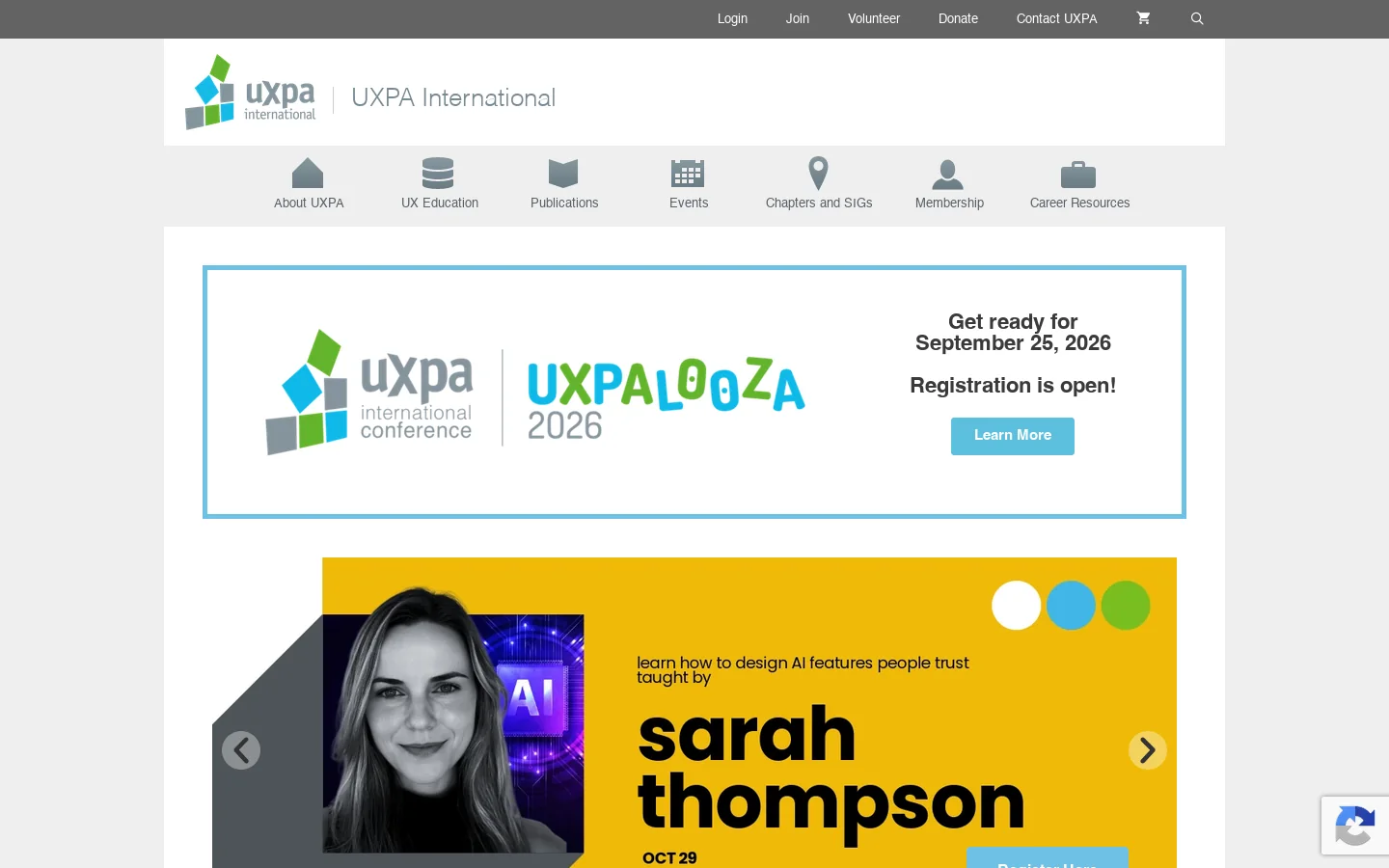 User Experience Professionals Association (UXPA) Homepage screenshot