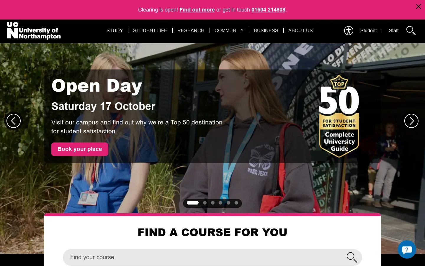 University of Northampton | UON Homepage screenshot