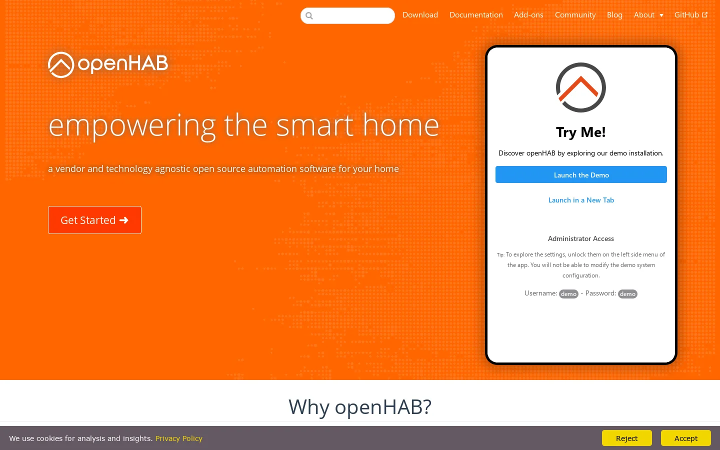 openHAB Homepage screenshot